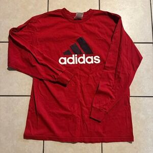 Vintage Adidas Men's XL Red Long Sleeve T-Shirt 3-Stripes
